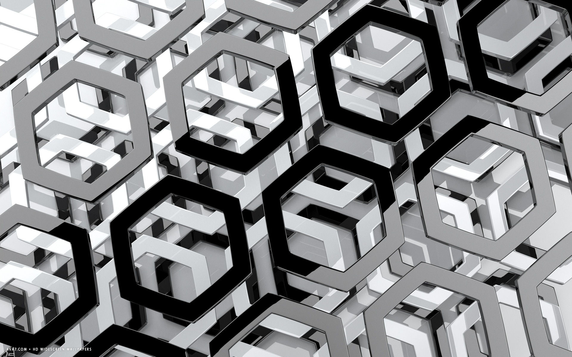 3d abstract silver metalic hexagons shiny hd widescreen wallpaper
