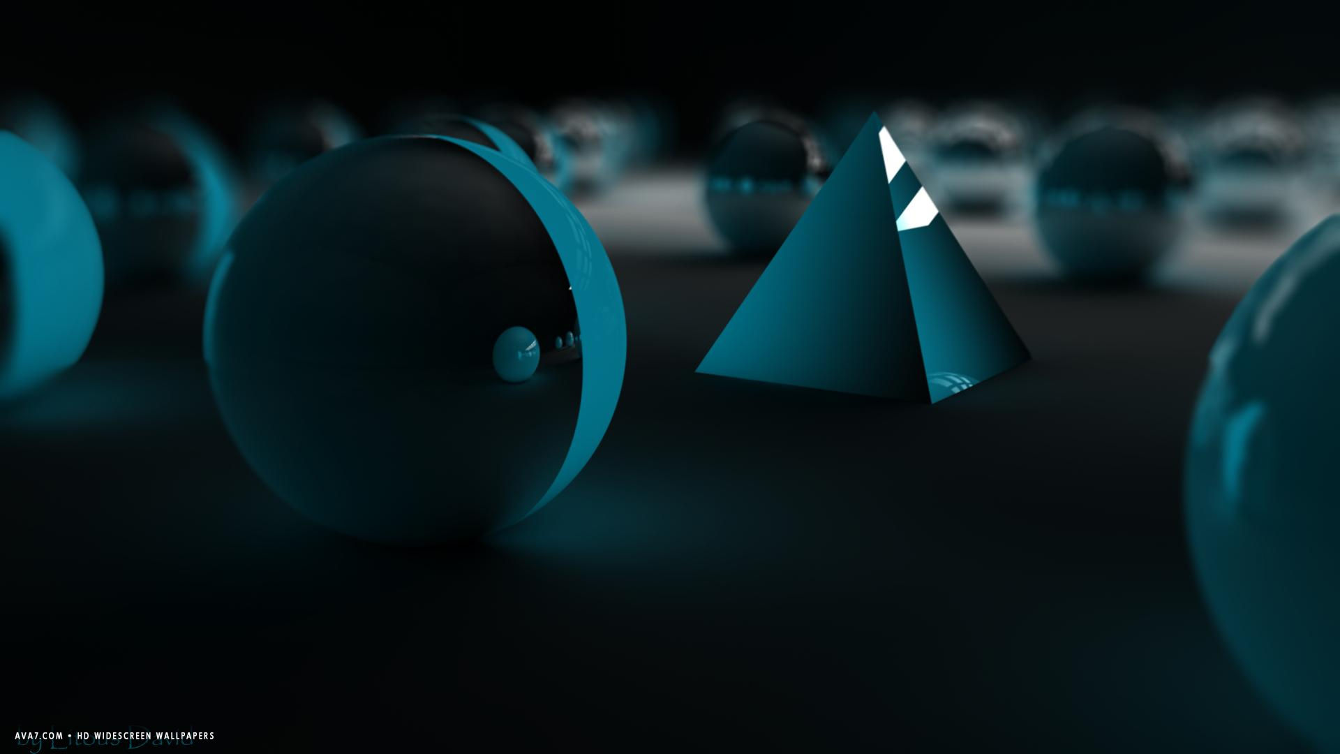 3d blue pyramid spheres balls cgi hd widescreen wallpaper