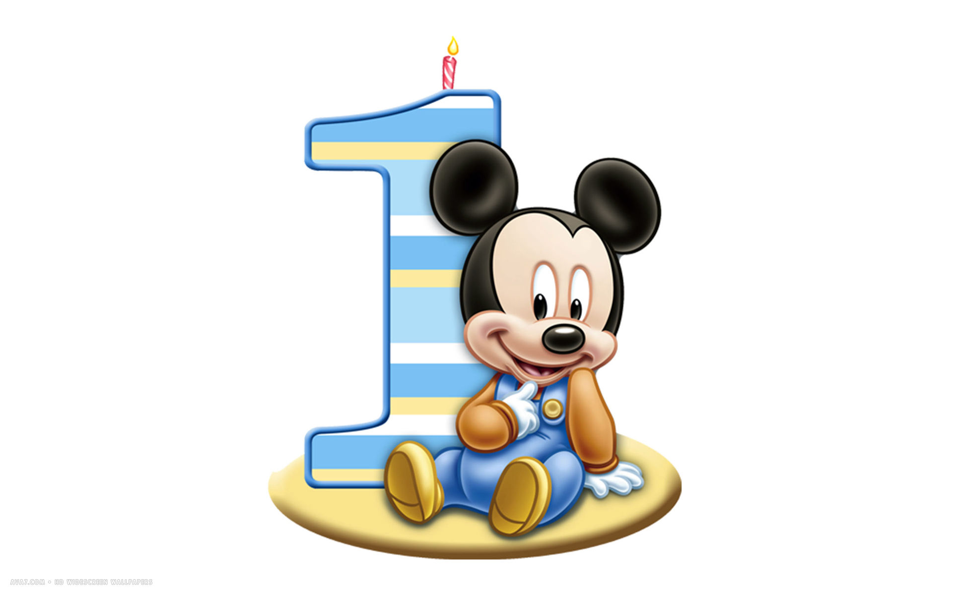 happy birthday 1st number candle mickey mouse disney white simple hd widescreen wallpaper