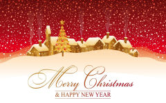 merry christmas and happy new year houses tree snow holiday