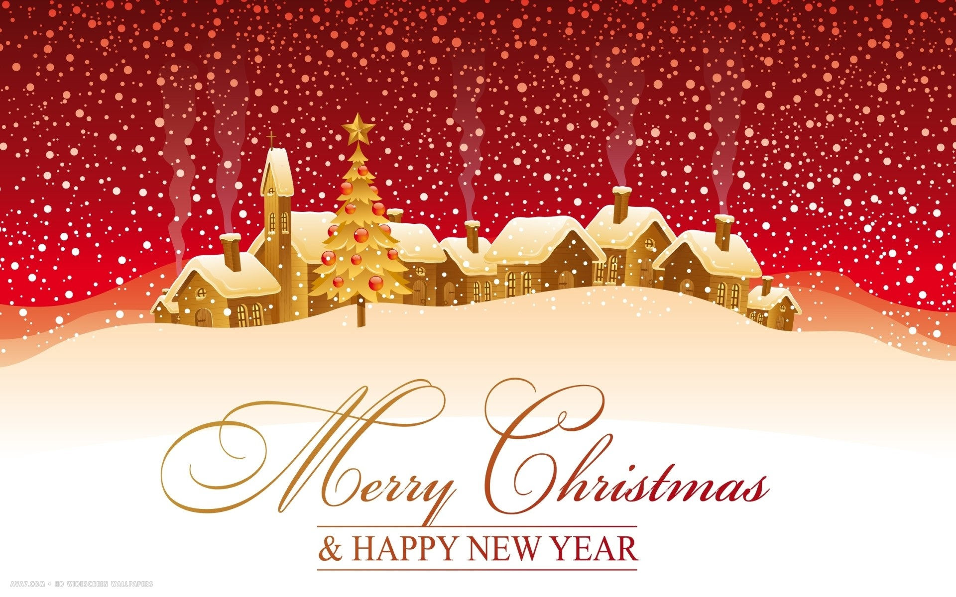 merry christmas and happy new year houses tree snow holiday hd widescreen wallpaper