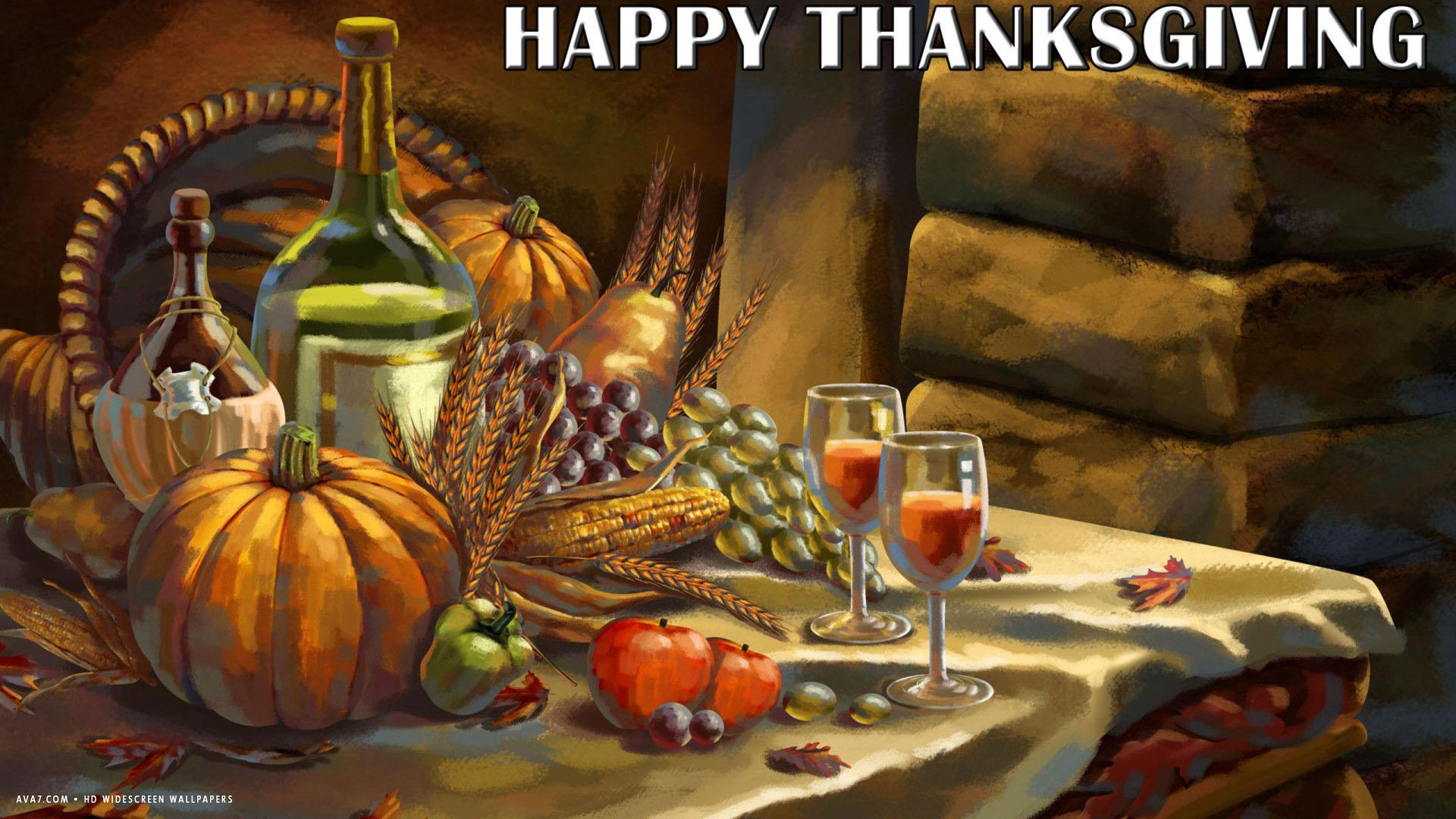 happy thanksgiving painting table pumpkin wine holiday hd widescreen wallpaper