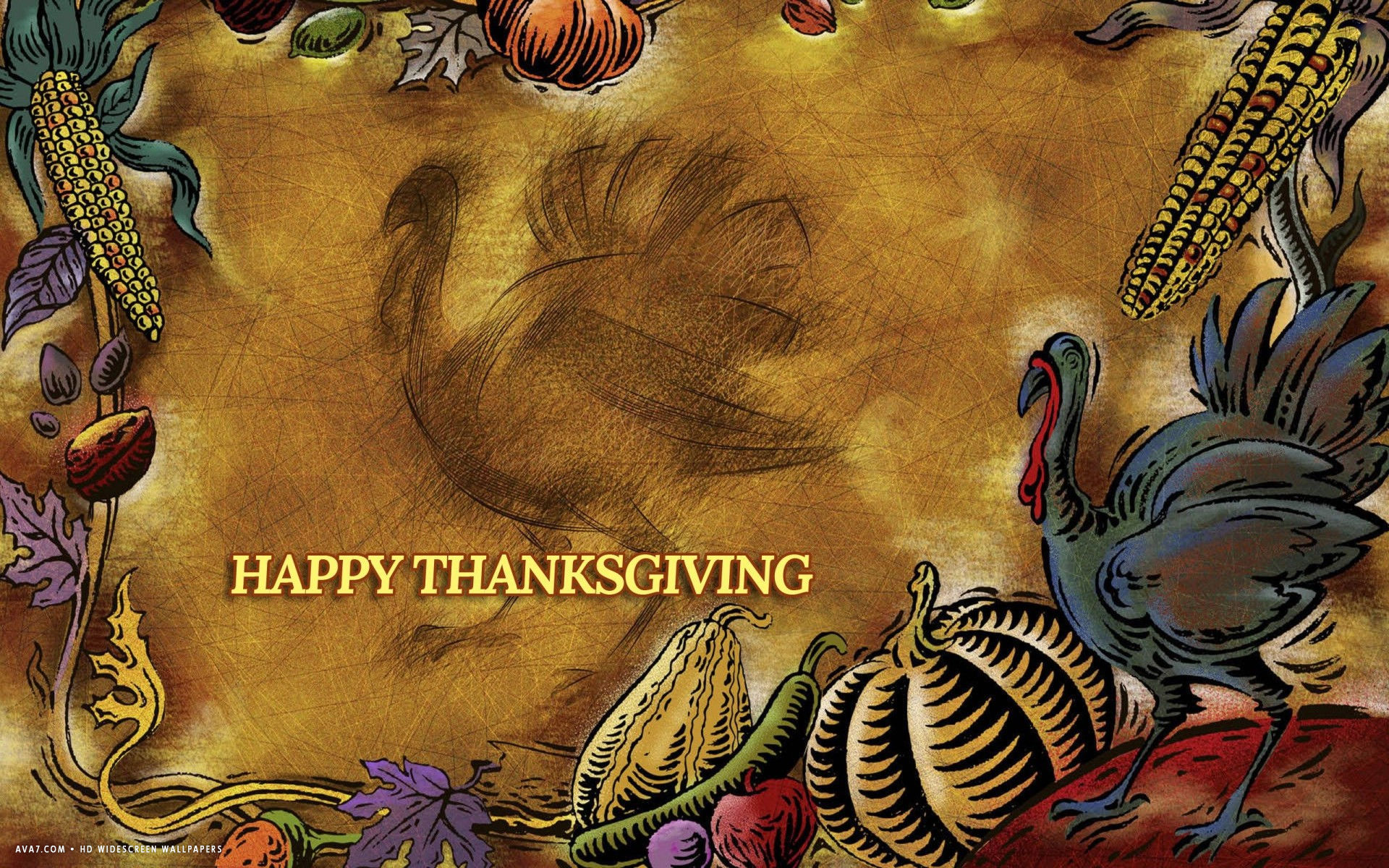 happy thanksgiving turkey pumpkin abstract art holiday hd widescreen wallpaper