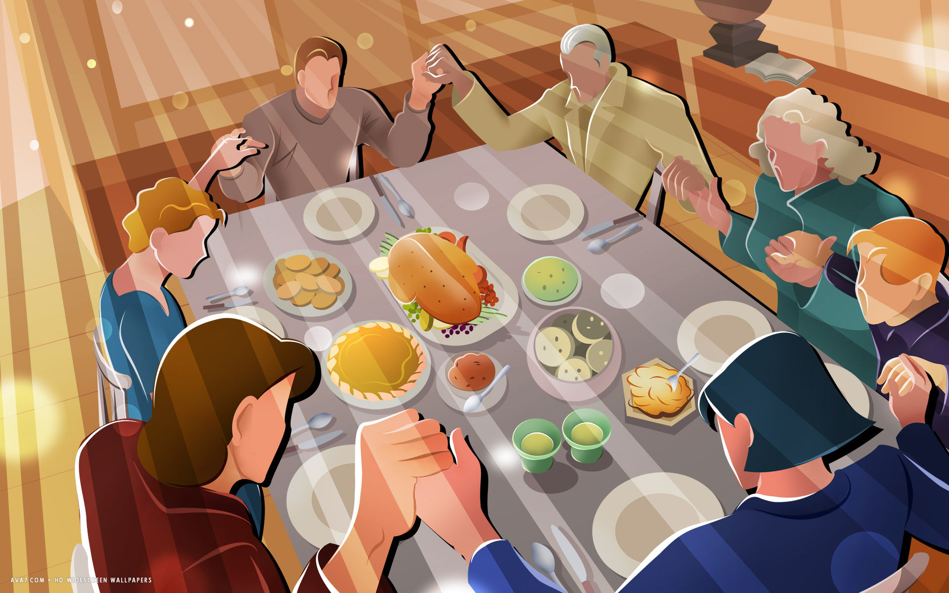 thanksgiving dinner family prayer food turkey vector holiday hd widescreen wallpaper