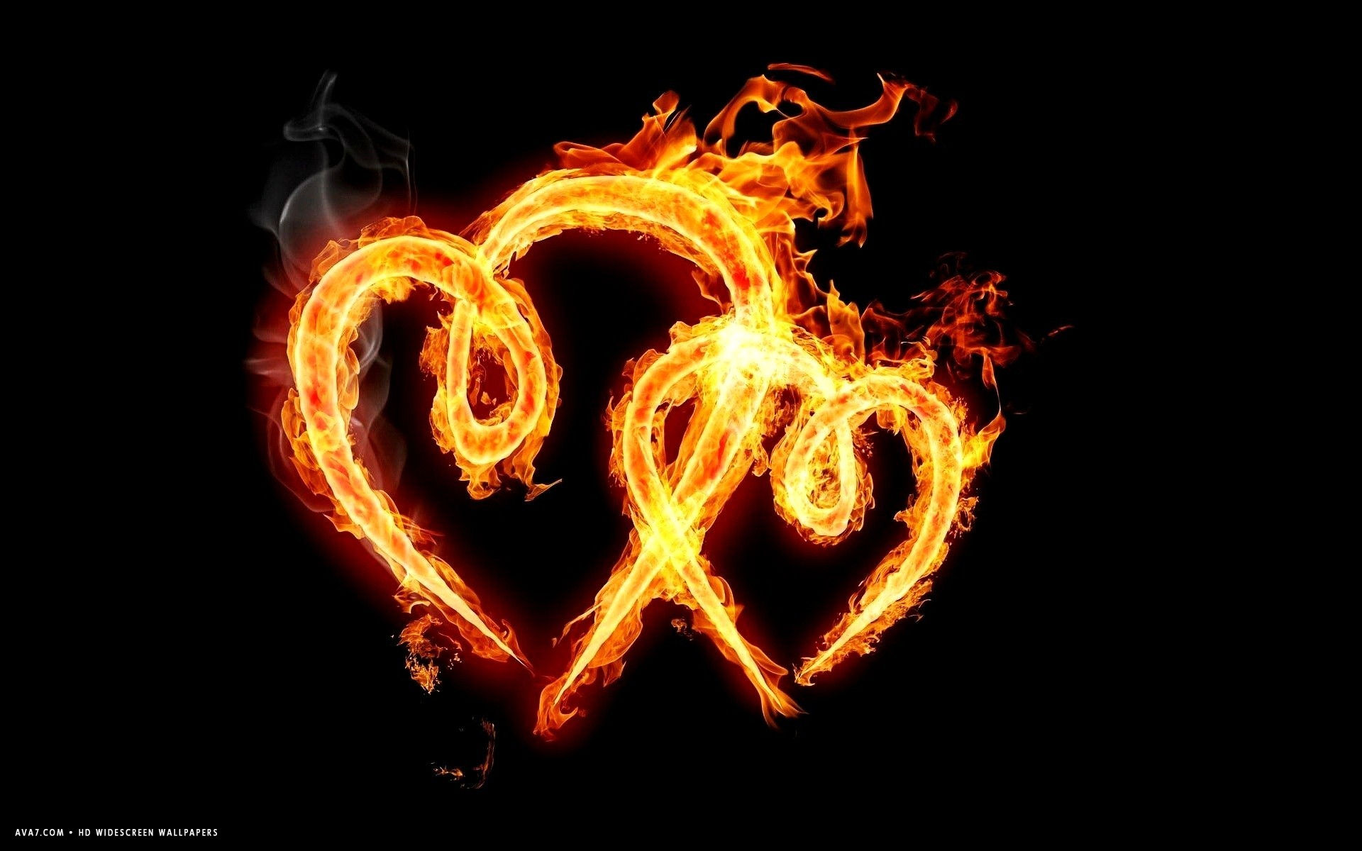 hearts two fire flames burning together hd widescreen wallpaper
