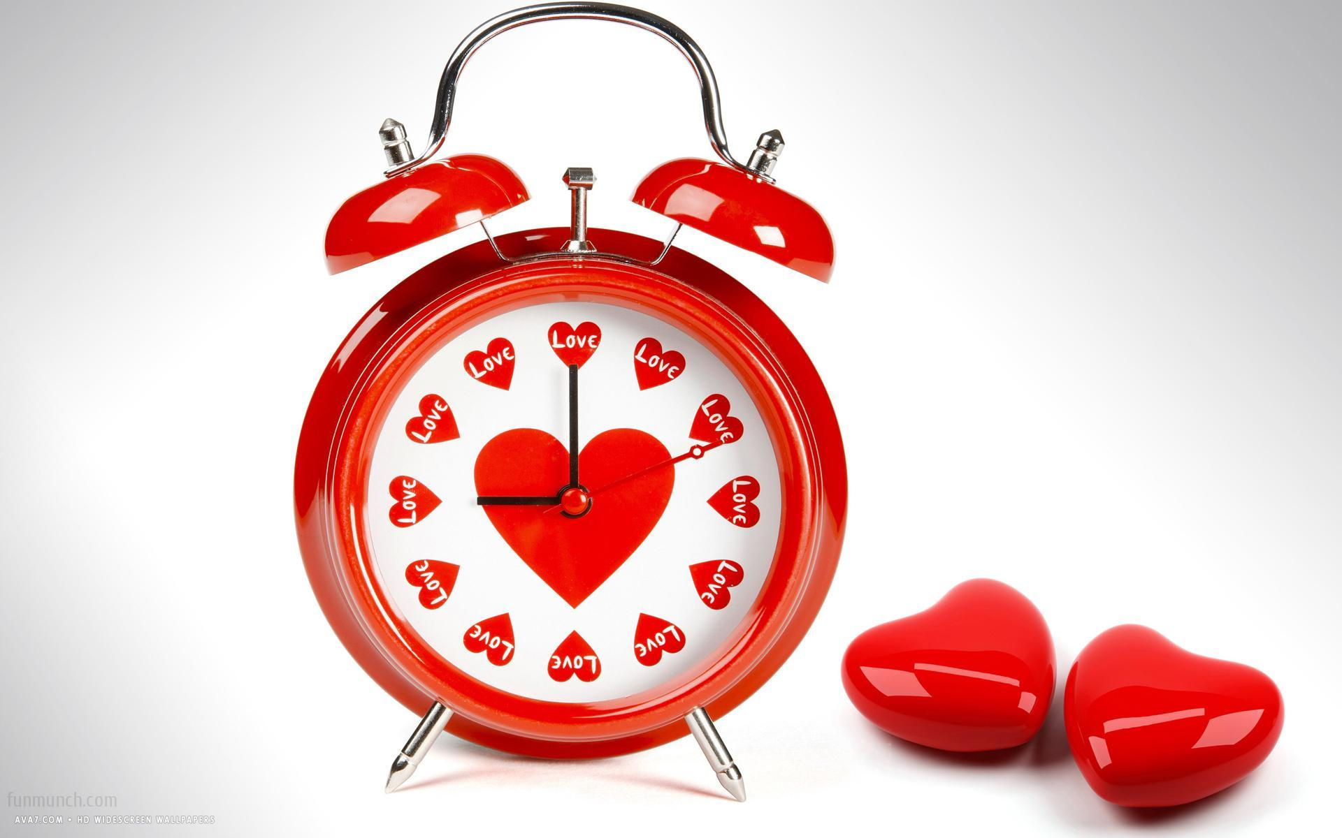 love romantic time alarm clock red hearts hd widescreen wallpaper